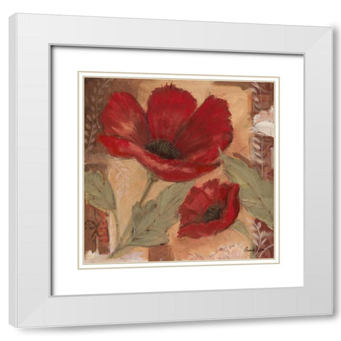 Amapola Roja I White Modern Wood Framed Art Print with Double Matting by Luer, Pamela