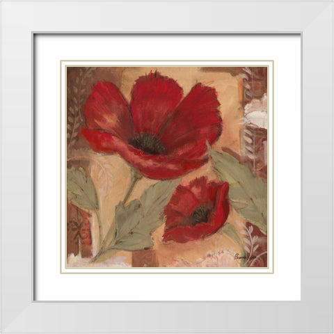 Amapola Roja I White Modern Wood Framed Art Print with Double Matting by Luer, Pamela