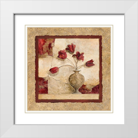 Cinq Tulipes White Modern Wood Framed Art Print with Double Matting by Olson, Charlene