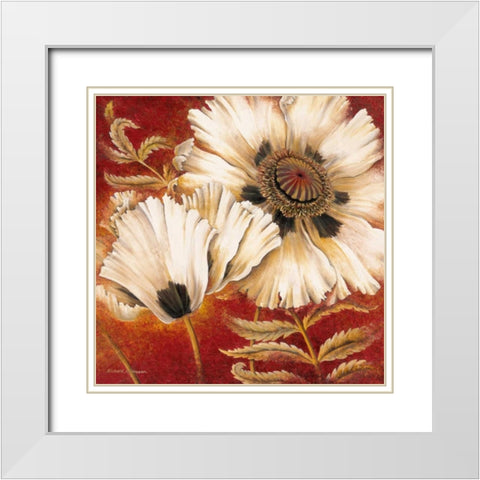 White Poppy White Modern Wood Framed Art Print with Double Matting by Henson, Richard
