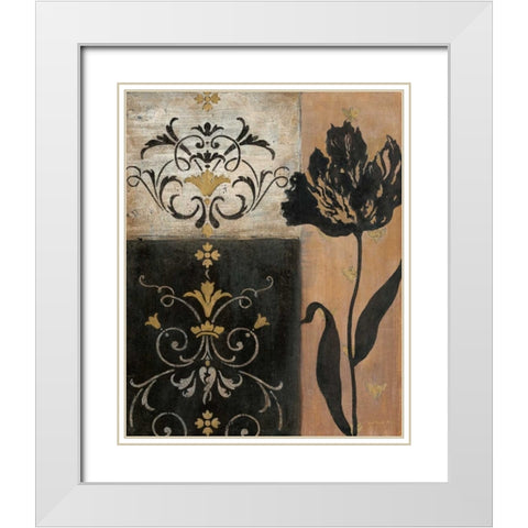 Tulip Silhouette White Modern Wood Framed Art Print with Double Matting by Tava Studios