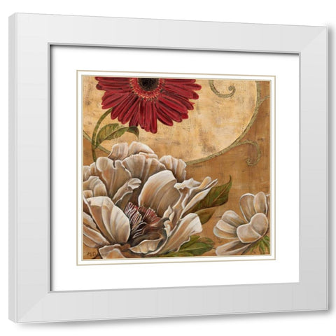 Floral Aura I White Modern Wood Framed Art Print with Double Matting by Donovan, Maria