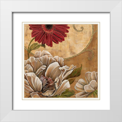 Floral Aura I White Modern Wood Framed Art Print with Double Matting by Donovan, Maria