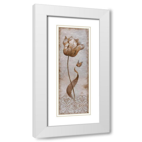 Tulip and Butterfly I White Modern Wood Framed Art Print with Double Matting by Nan