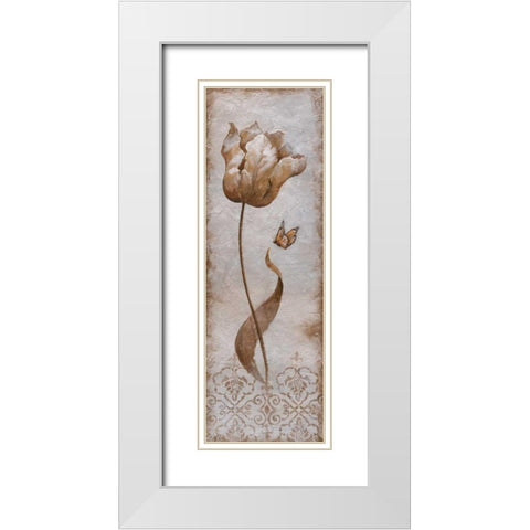 Tulip and Butterfly I White Modern Wood Framed Art Print with Double Matting by Nan