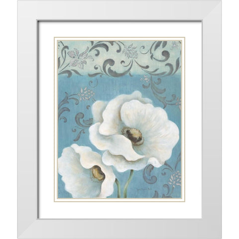 Poppies on Blue II White Modern Wood Framed Art Print with Double Matting by Tava Studios