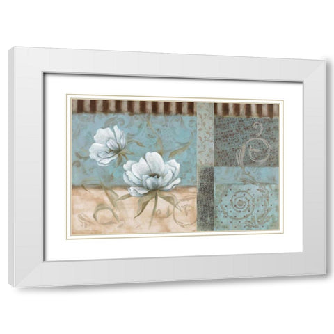 Crystal Blue Peony White Modern Wood Framed Art Print with Double Matting by Robinson, Carol