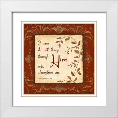 Through Him White Modern Wood Framed Art Print with Double Matting by Tava Studios