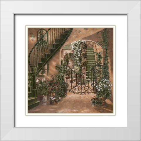 Nolas Courtyard I White Modern Wood Framed Art Print with Double Matting by Brown, Betsy