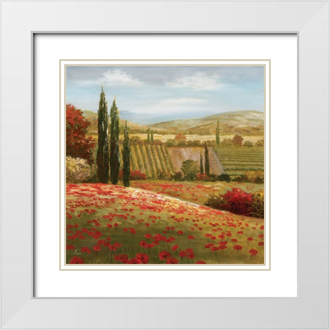 Tuscan Cypress I White Modern Wood Framed Art Print with Double Matting by Nan