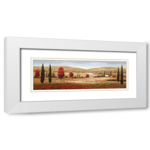 Tuscan Poppies I White Modern Wood Framed Art Print with Double Matting by Nan
