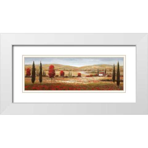 Tuscan Poppies I White Modern Wood Framed Art Print with Double Matting by Nan