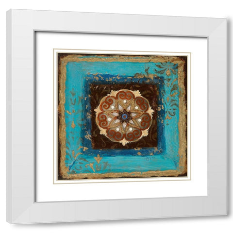 Exotic Medallion II White Modern Wood Framed Art Print with Double Matting by Tava Studios