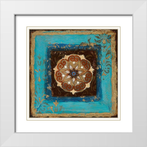 Exotic Medallion II White Modern Wood Framed Art Print with Double Matting by Tava Studios