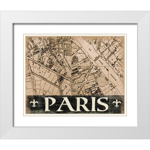Paris Map White Modern Wood Framed Art Print with Double Matting by Donovan, Kelly