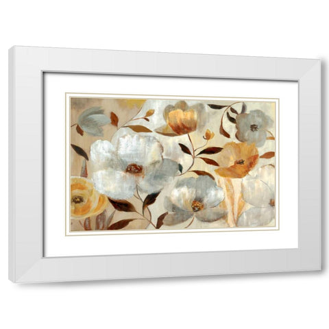 Golden Flower White Modern Wood Framed Art Print with Double Matting by Nan