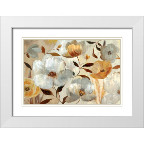 Golden Flower White Modern Wood Framed Art Print with Double Matting by Nan