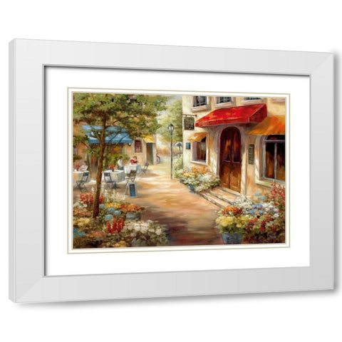 Cafe Afternoon White Modern Wood Framed Art Print with Double Matting by Nan