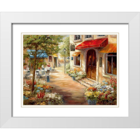Cafe Afternoon White Modern Wood Framed Art Print with Double Matting by Nan