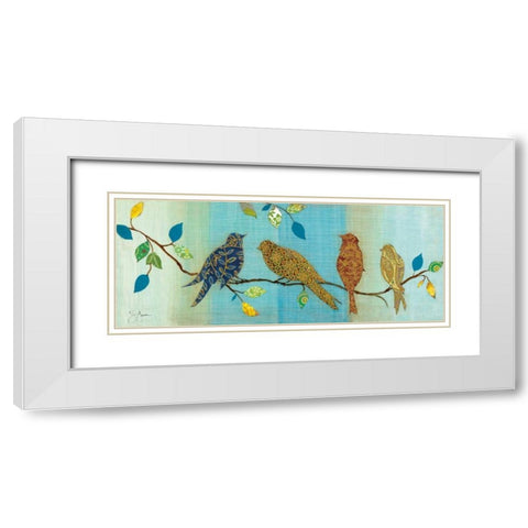 Bird Chat I White Modern Wood Framed Art Print with Double Matting by Tava Studios