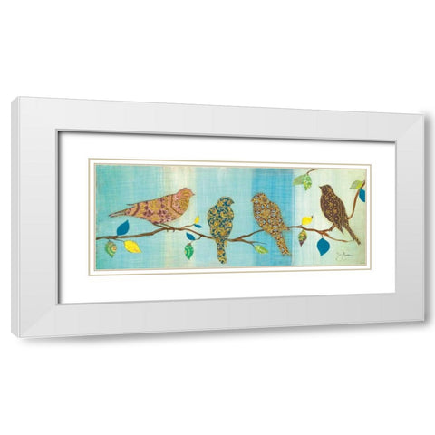 Bird Chat II White Modern Wood Framed Art Print with Double Matting by Tava Studios