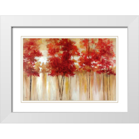 Red Trees White Modern Wood Framed Art Print with Double Matting by Nan