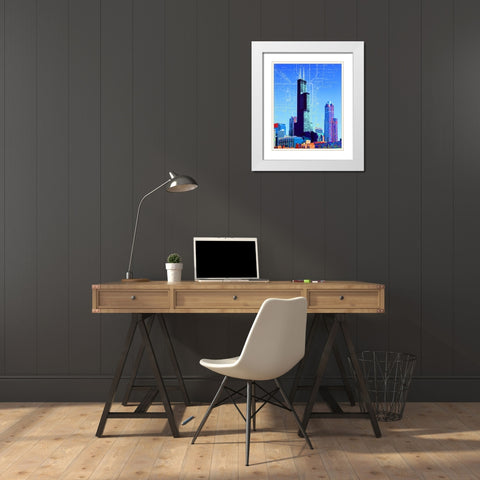 Willis Tower White Modern Wood Framed Art Print with Double Matting by Donovan, Kelly