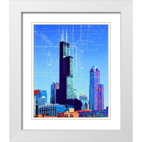 Willis Tower White Modern Wood Framed Art Print with Double Matting by Donovan, Kelly