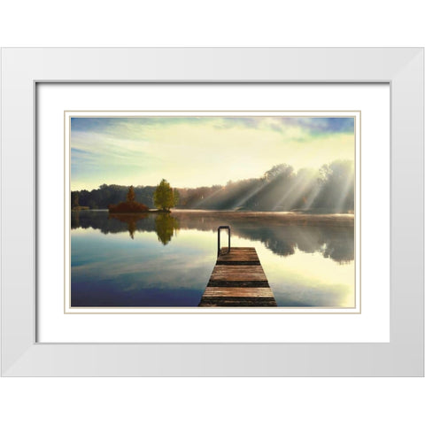 On Juniper Lake White Modern Wood Framed Art Print with Double Matting by Weisz, Irene