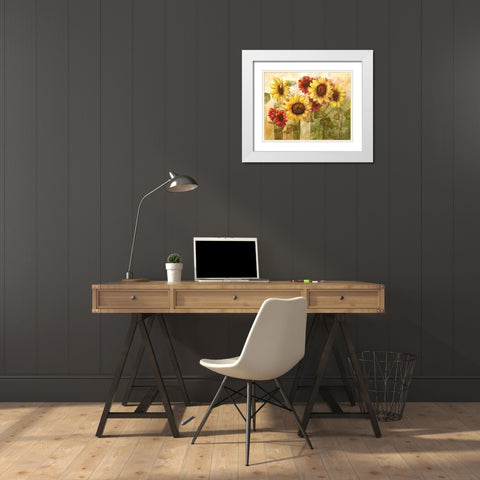 Sunflowers Delight White Modern Wood Framed Art Print with Double Matting by Nan