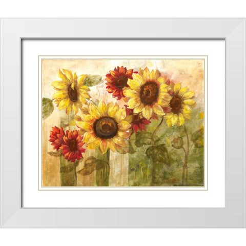 Sunflowers Delight White Modern Wood Framed Art Print with Double Matting by Nan
