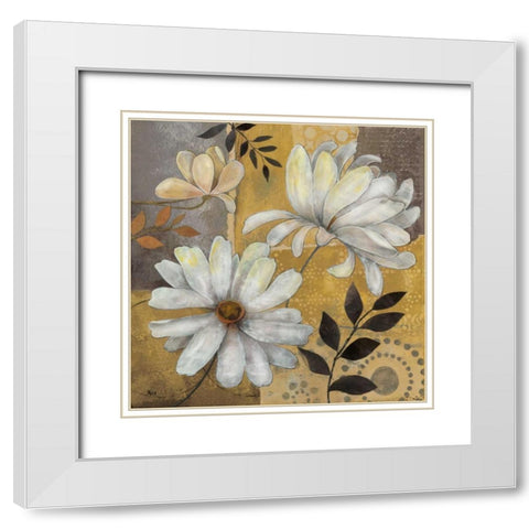 Junes Blooms I White Modern Wood Framed Art Print with Double Matting by Nan