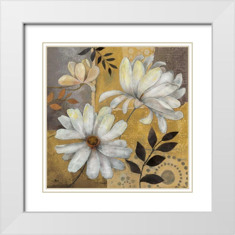 Junes Blooms I White Modern Wood Framed Art Print with Double Matting by Nan