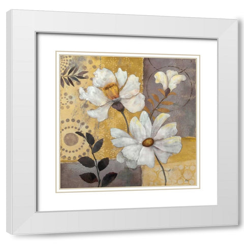 Junes Blooms II White Modern Wood Framed Art Print with Double Matting by Nan