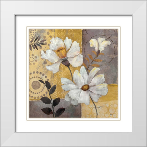 Junes Blooms II White Modern Wood Framed Art Print with Double Matting by Nan