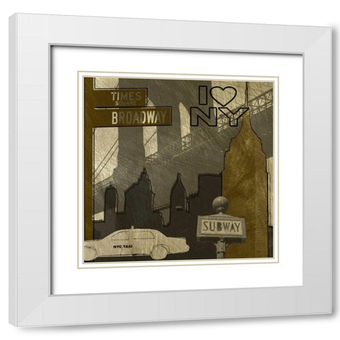 I Love NY In Gray White Modern Wood Framed Art Print with Double Matting by Craven, Katrina