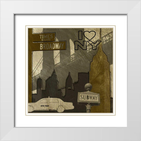 I Love NY In Gray White Modern Wood Framed Art Print with Double Matting by Craven, Katrina