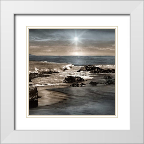 Blue Sea White Modern Wood Framed Art Print with Double Matting by Calascibetta, Mike