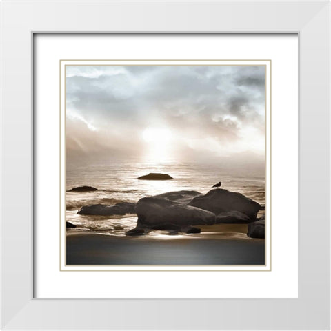 Blue Sea White Modern Wood Framed Art Print with Double Matting by Calascibetta, Mike