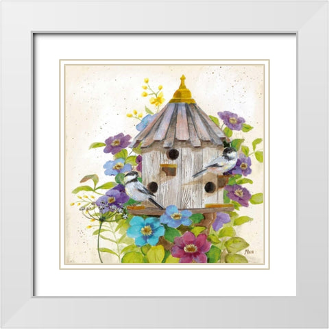 Chickadees White Modern Wood Framed Art Print with Double Matting by Nan