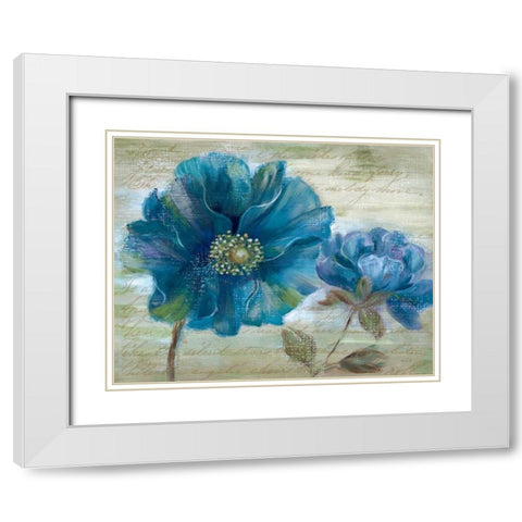 Blue Poppy Poem I White Modern Wood Framed Art Print with Double Matting by Nan