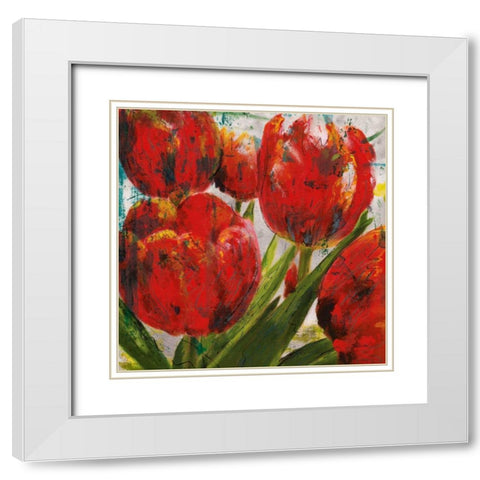 Painted Tulips I White Modern Wood Framed Art Print with Double Matting by Craven, Katrina