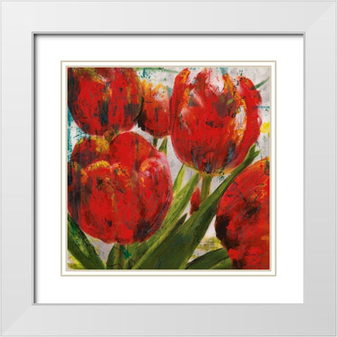 Painted Tulips I White Modern Wood Framed Art Print with Double Matting by Craven, Katrina