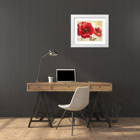 Passion For Poppies I White Modern Wood Framed Art Print with Double Matting by Nan