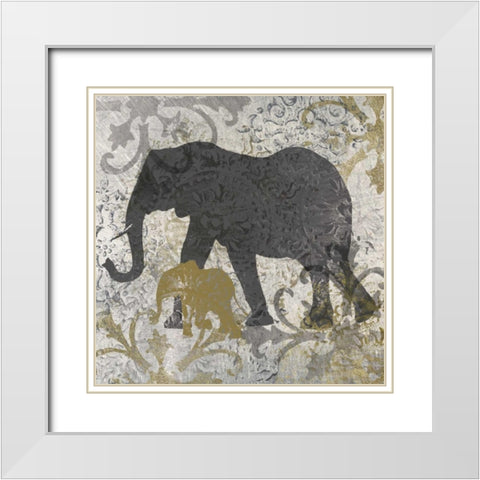 Elephants Exotiques White Modern Wood Framed Art Print with Double Matting by Craven, Katrina