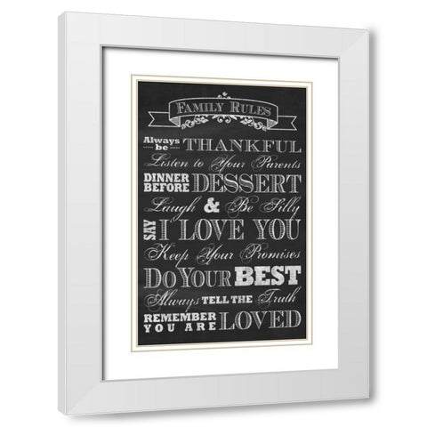 Family Rules White Modern Wood Framed Art Print with Double Matting by Havoc Gifts