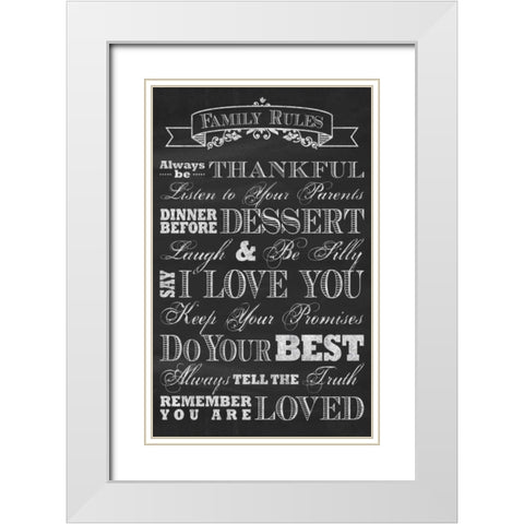 Family Rules White Modern Wood Framed Art Print with Double Matting by Havoc Gifts