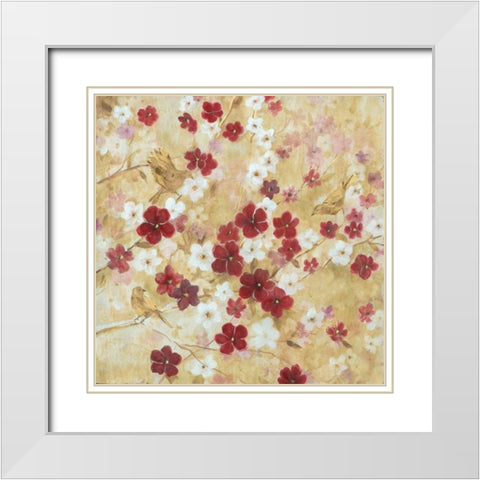 Cherry Blossoms and Birds White Modern Wood Framed Art Print with Double Matting by Robinson, Carol