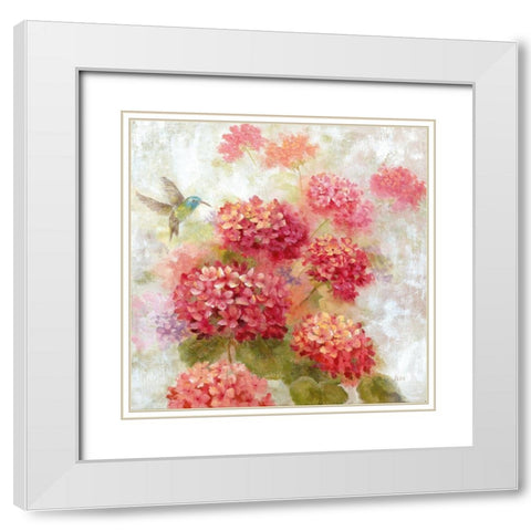 Hummingbird Garden I White Modern Wood Framed Art Print with Double Matting by Nan