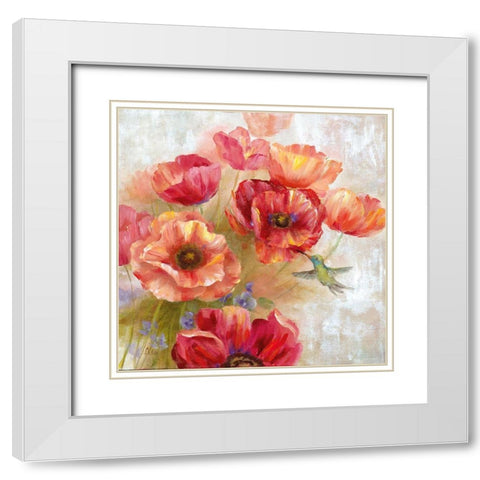 Hummingbird Garden II White Modern Wood Framed Art Print with Double Matting by Nan